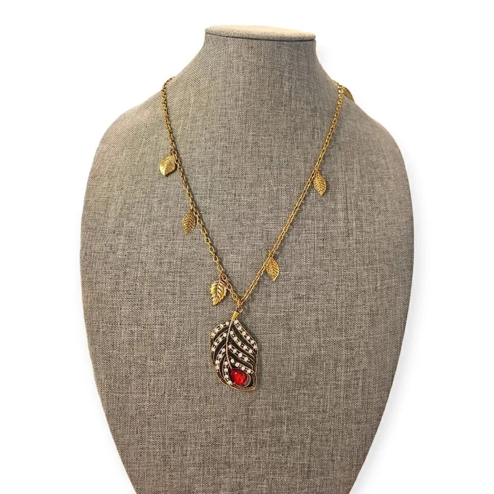 Amrita Singh Antique 18k Gold-Plated Brass Peacock Feather Pendant Necklace - Picture 2 of 11